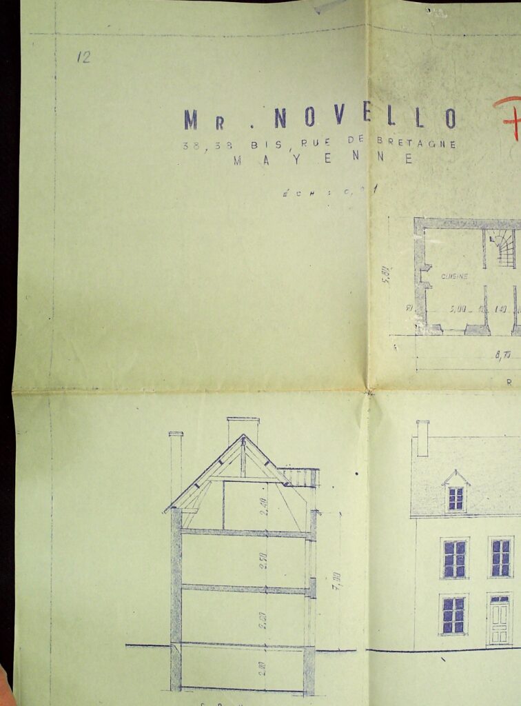 Plan des maisons de M. Novello réalisé par HL Guinebretière - AD53 - 416W242