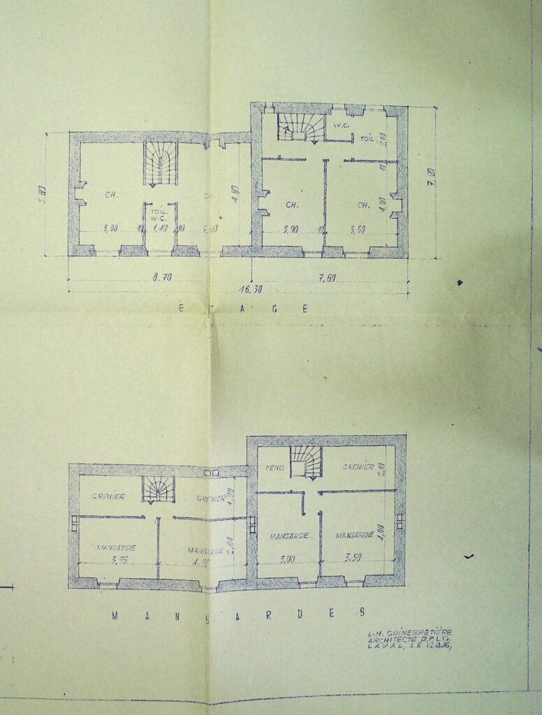 Plan des maisons de M. Novello réalisé par HL Guinebretière - AD53 - 416W242